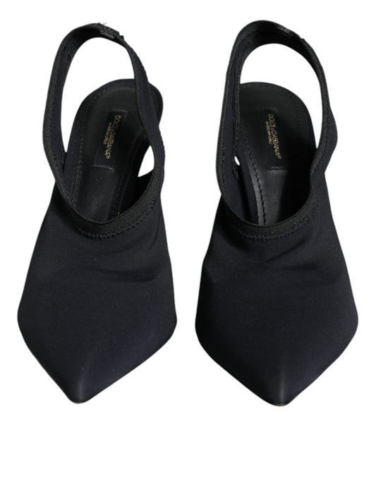 Dolce & Gabbana Black Jersey Stretch Heels Slingback Shoes - SMARTMARTNZ