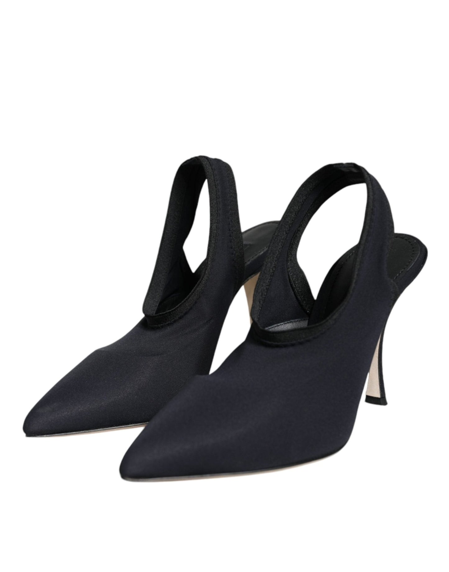 Dolce & Gabbana Black Jersey Stretch Heels Slingback Shoes - SMARTMARTNZ