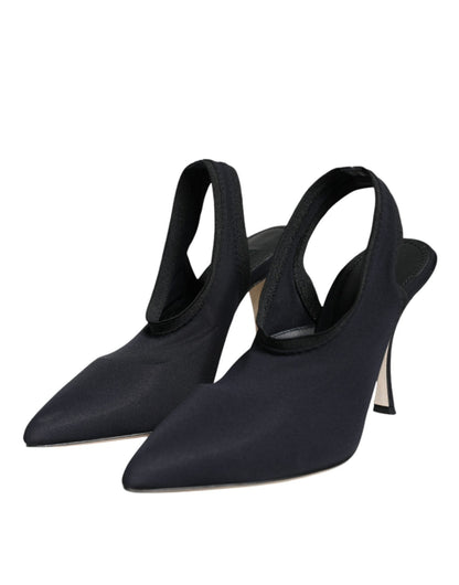 Dolce & Gabbana Black Jersey Stretch Heels Slingback Shoes - SMARTMARTNZ