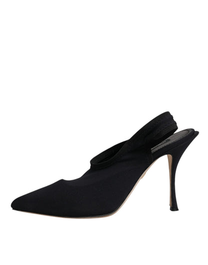 Dolce & Gabbana Black Jersey Stretch Heels Slingback Shoes - SMARTMARTNZ