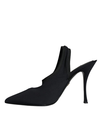 Dolce & Gabbana Black Jersey Stretch Heels Slingback Shoes - SMARTMARTNZ