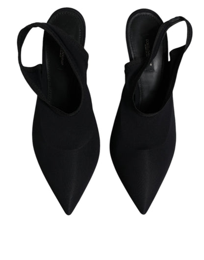 Dolce & Gabbana Black Jersey Stretch Heels Slingback Shoes - SMARTMARTNZ