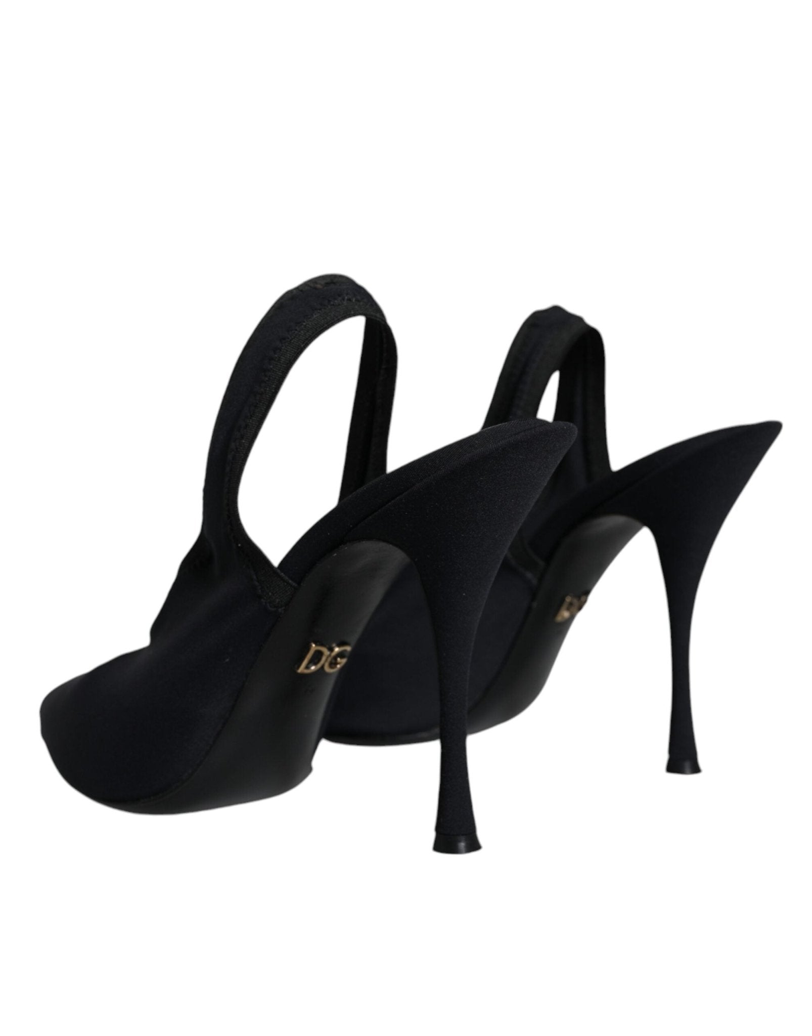 Dolce & Gabbana Black Jersey Stretch Heels Slingback Shoes - SMARTMARTNZ