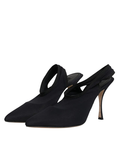 Dolce & Gabbana Black Jersey Stretch Heels Slingback Shoes - SMARTMARTNZ