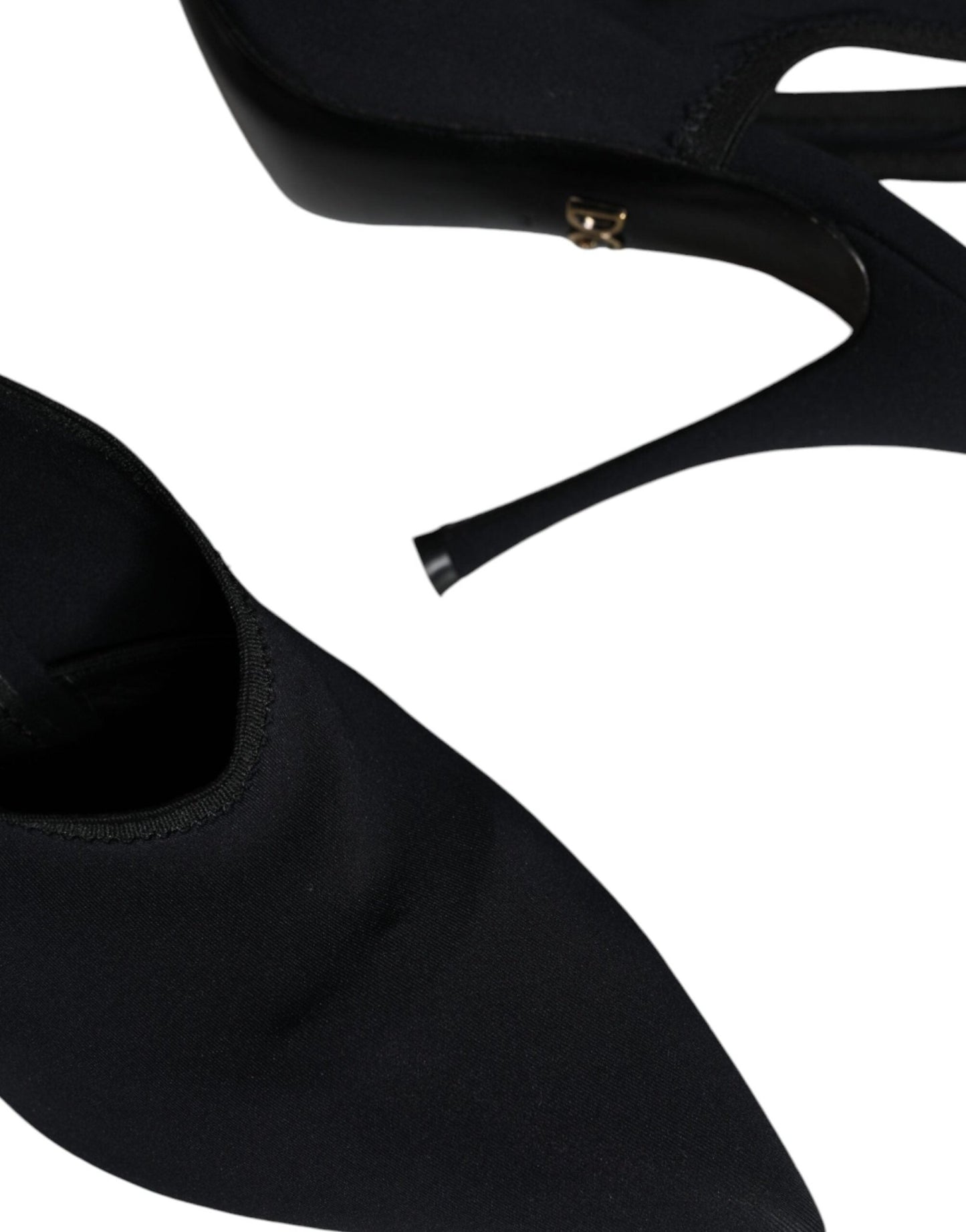 Dolce & Gabbana Black Jersey Stretch Heels Slingback Shoes - SMARTMARTNZ