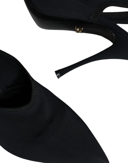 Dolce & Gabbana Black Jersey Stretch Heels Slingback Shoes - SMARTMARTNZ