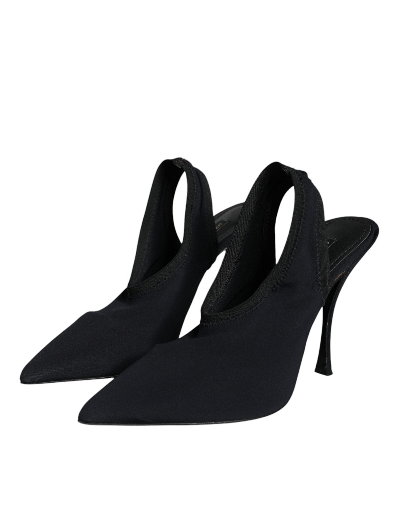 Dolce & Gabbana Black Jersey Stretch Heels Slingback Shoes - SMARTMARTNZ