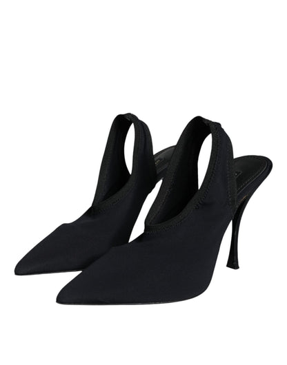 Dolce & Gabbana Black Jersey Stretch Heels Slingback Shoes - SMARTMARTNZ