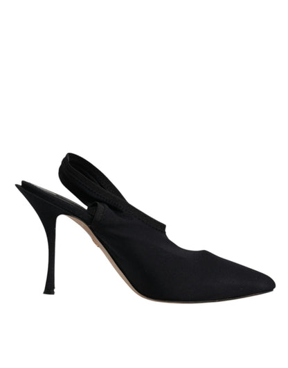 Dolce & Gabbana Black Jersey Stretch Heels Slingback Shoes - SMARTMARTNZ