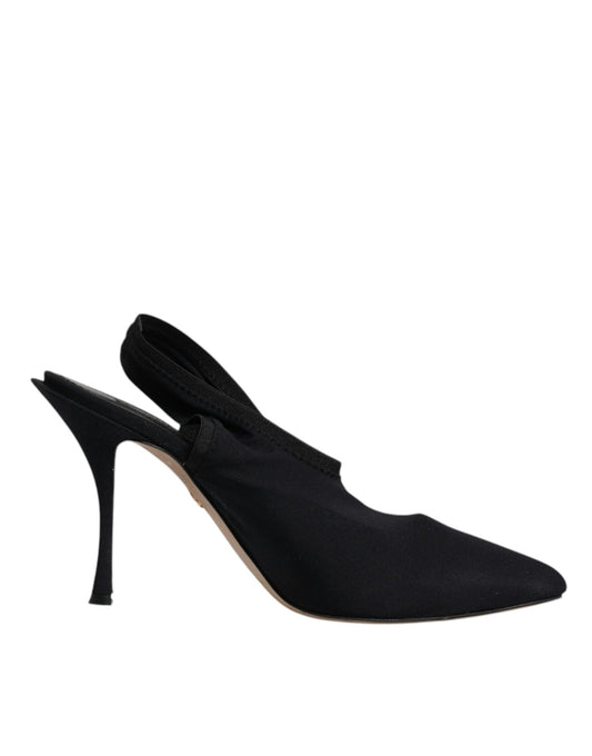 Dolce & Gabbana Black Jersey Stretch Heels Slingback Shoes - SMARTMARTNZ