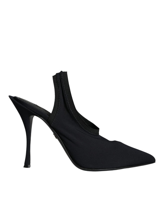 Dolce & Gabbana Black Jersey Stretch Heels Slingback Shoes - SMARTMARTNZ