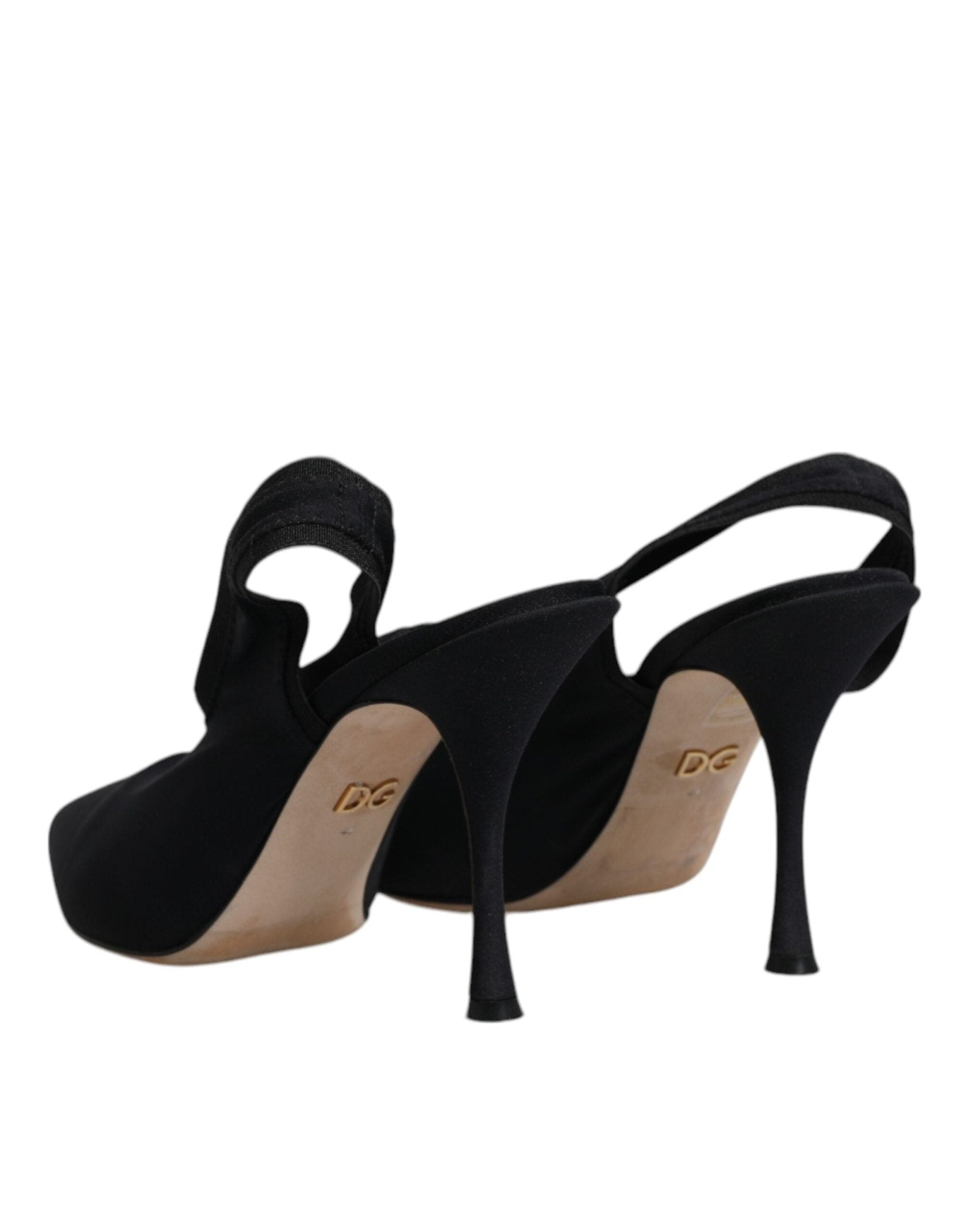 Dolce & Gabbana Black Jersey Stretch Heels Slingback Shoes - SMARTMARTNZ
