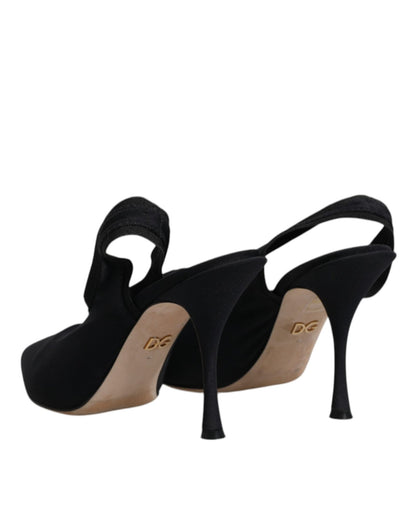 Dolce & Gabbana Black Jersey Stretch Heels Slingback Shoes - SMARTMARTNZ