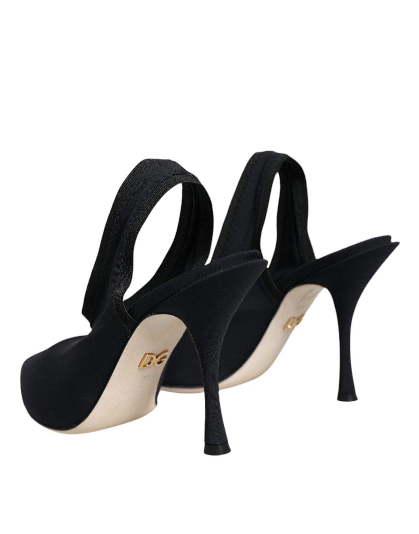 Dolce & Gabbana Black Jersey Stretch Heels Slingback Shoes - SMARTMARTNZ