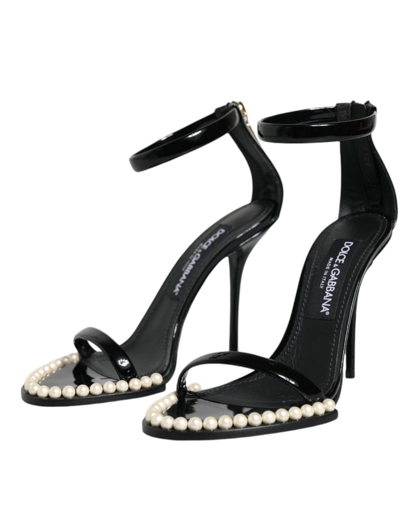 Dolce & Gabbana Black Keira Leather Faux Pearl Sandals Heels Shoes - SMARTMARTNZ