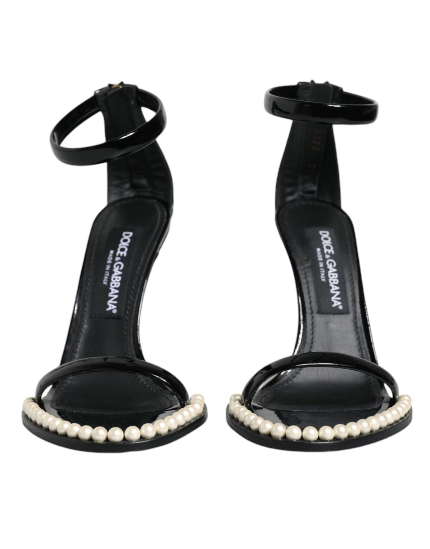 Dolce & Gabbana Black Keira Leather Faux Pearl Sandals Heels Shoes - SMARTMARTNZ
