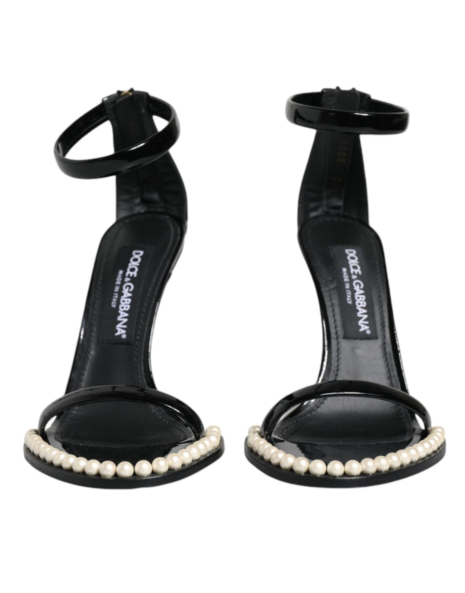 Dolce & Gabbana Black Keira Leather Faux Pearl Sandals Heels Shoes - SMARTMARTNZ