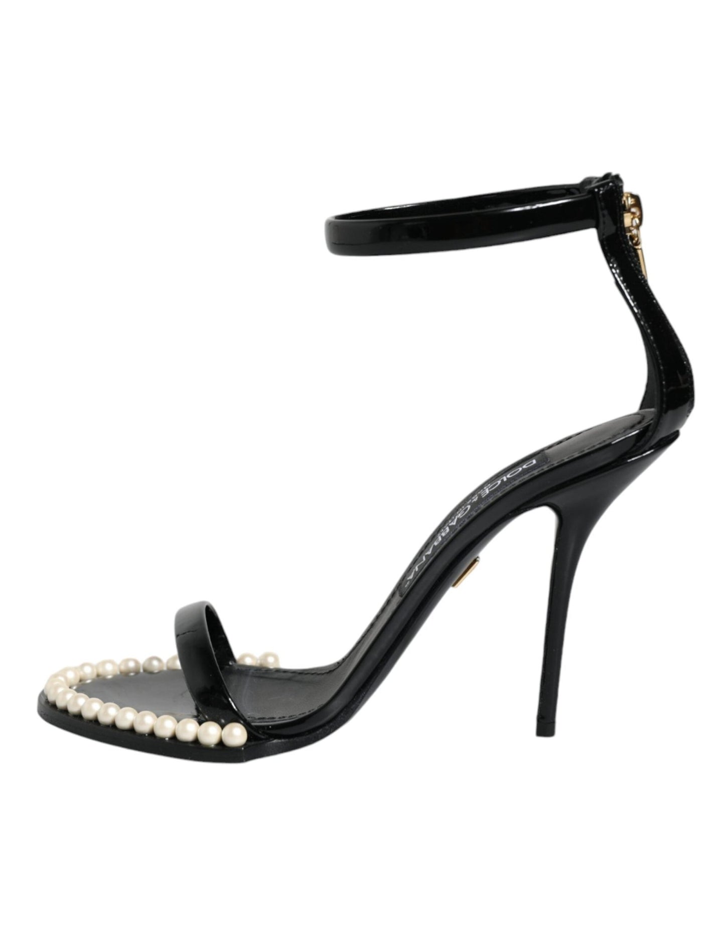 Dolce & Gabbana Black Keira Leather Faux Pearl Sandals Heels Shoes - SMARTMARTNZ