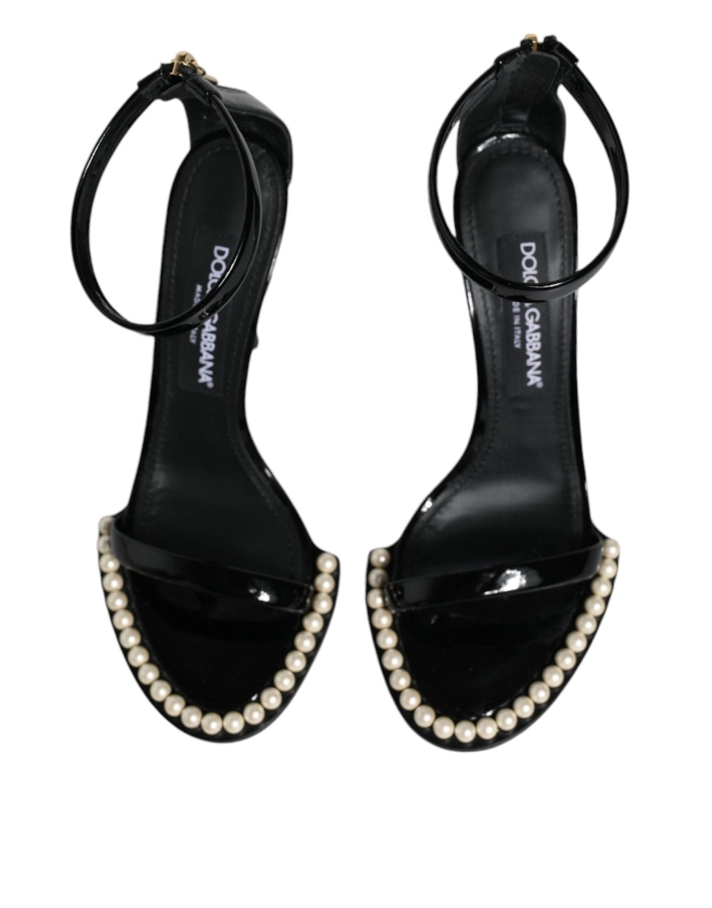 Dolce & Gabbana Black Keira Leather Faux Pearl Sandals Heels Shoes - SMARTMARTNZ