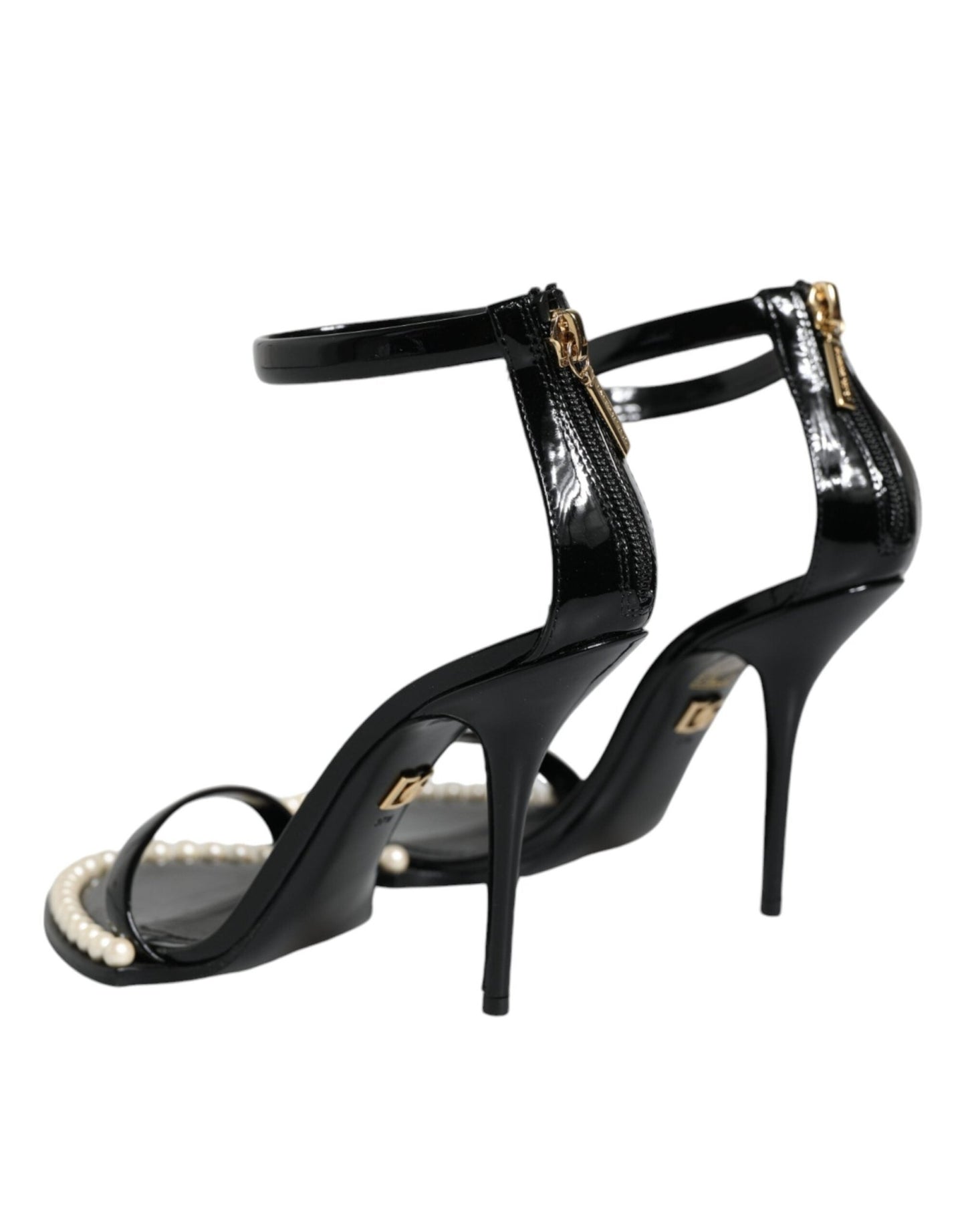 Dolce & Gabbana Black Keira Leather Faux Pearl Sandals Heels Shoes - SMARTMARTNZ