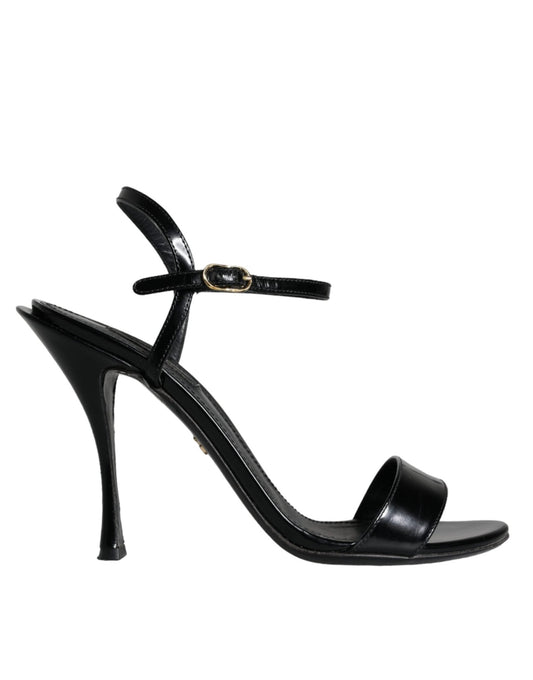 Dolce & Gabbana Black KEIRA Leather Heels Sandals Shoes - SMARTMARTNZ