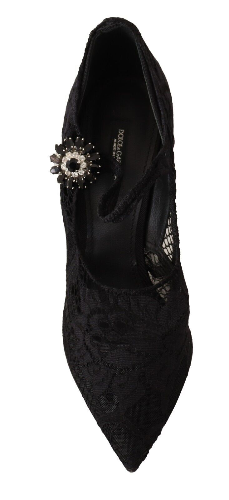 Dolce & Gabbana Black Lace Crystals Heels Mary Jane Pumps Shoes - SMARTMARTNZ
