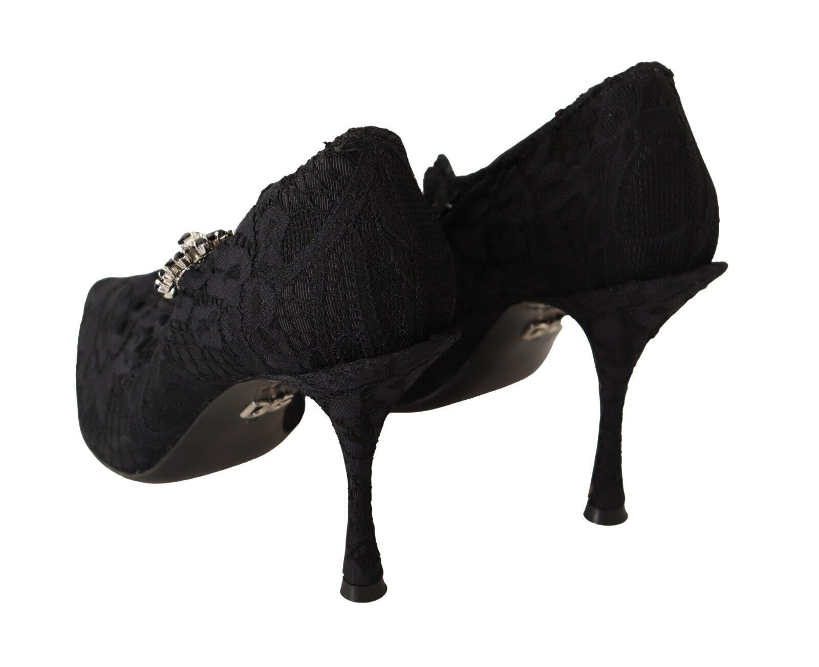 Dolce & Gabbana Black Lace Crystals Heels Mary Jane Pumps Shoes - SMARTMARTNZ