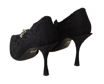 Dolce & Gabbana Black Lace Crystals Heels Mary Jane Pumps Shoes - SMARTMARTNZ