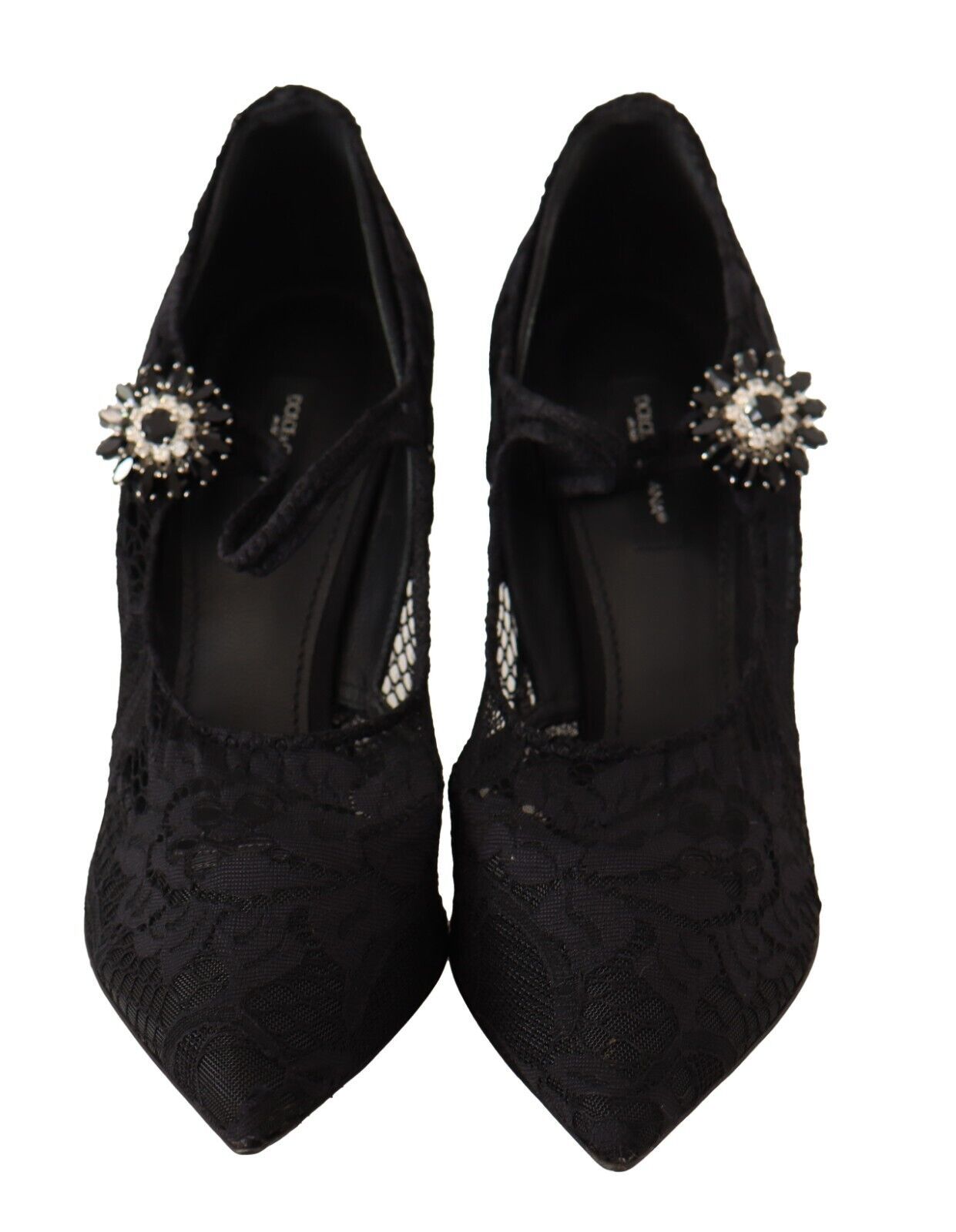 Dolce & Gabbana Black Lace Crystals Heels Mary Jane Pumps Shoes - SMARTMARTNZ
