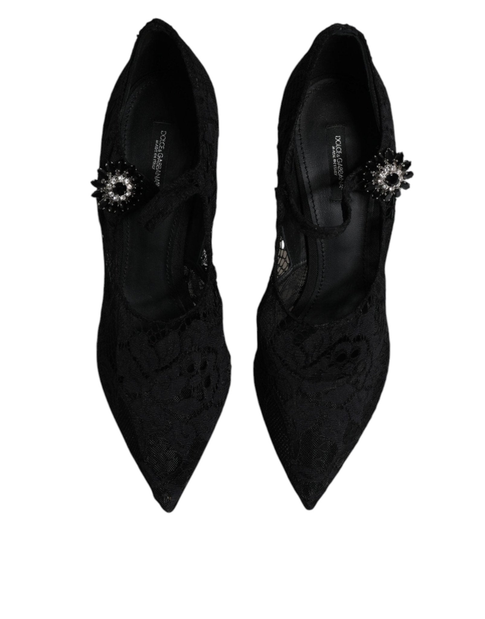 Dolce & Gabbana Black Lace Crystals Mary Jane Pumps Shoes - SMARTMARTNZ