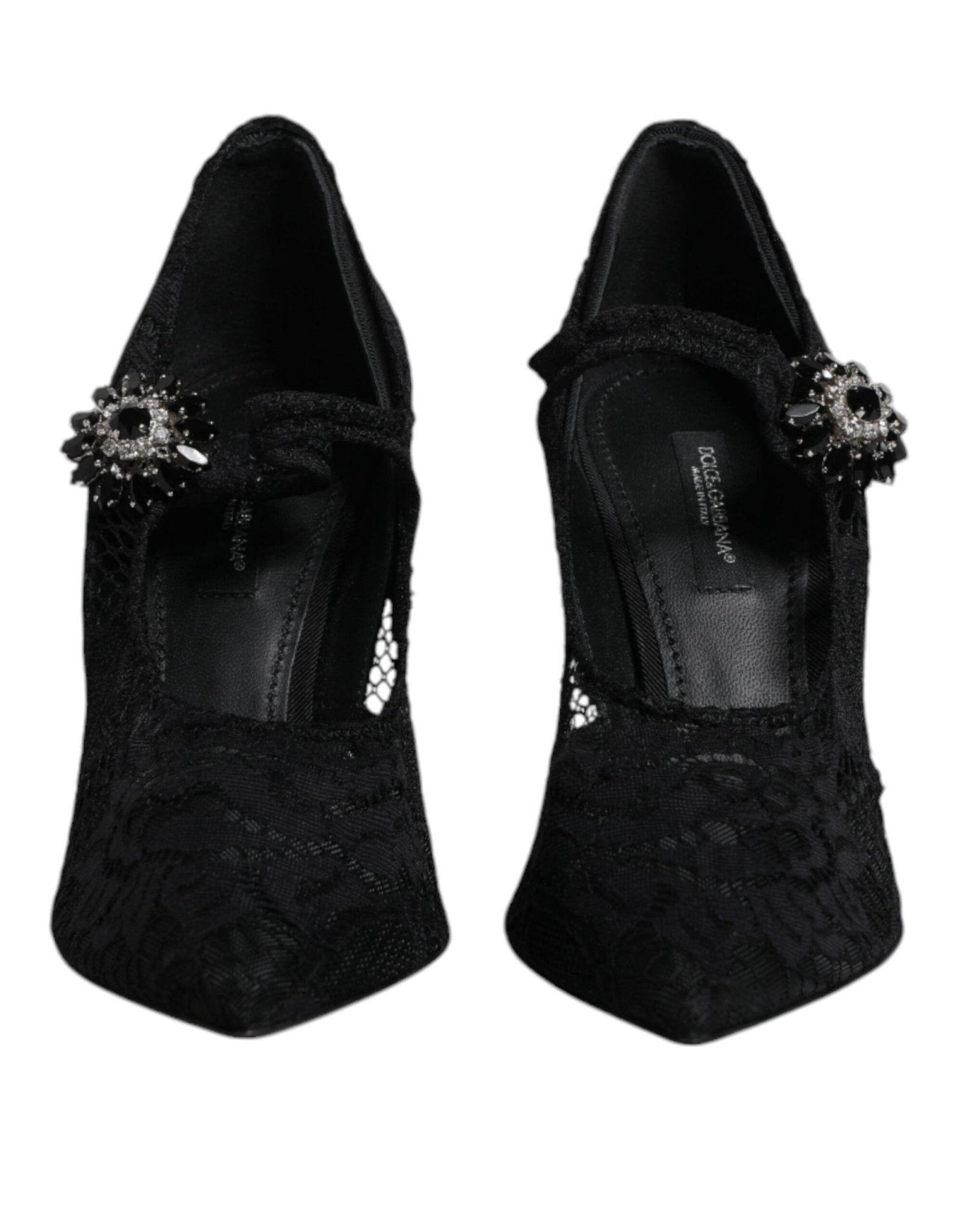 Dolce & Gabbana Black Lace Crystals Mary Jane Pumps Shoes - SMARTMARTNZ