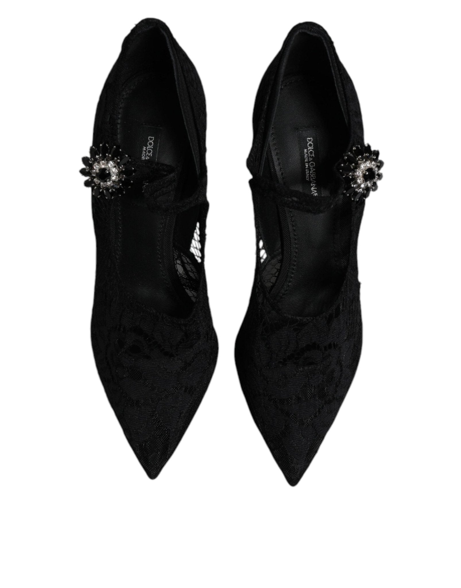 Dolce & Gabbana Black Lace Crystals Mary Jane Pumps Shoes - SMARTMARTNZ