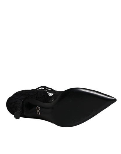Dolce & Gabbana Black Lace Crystals Mary Jane Pumps Shoes - SMARTMARTNZ