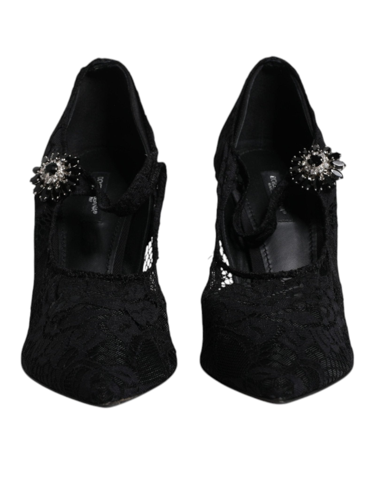 Dolce & Gabbana Black Lace Crystals Mary Jane Pumps Shoes - SMARTMARTNZ