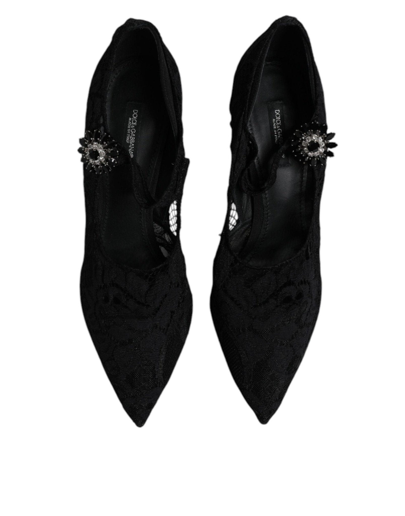 Dolce & Gabbana Black Lace Crystals Mary Jane Pumps Shoes - SMARTMARTNZ