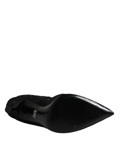 Dolce & Gabbana Black Lace Crystals Mary Jane Pumps Shoes - SMARTMARTNZ
