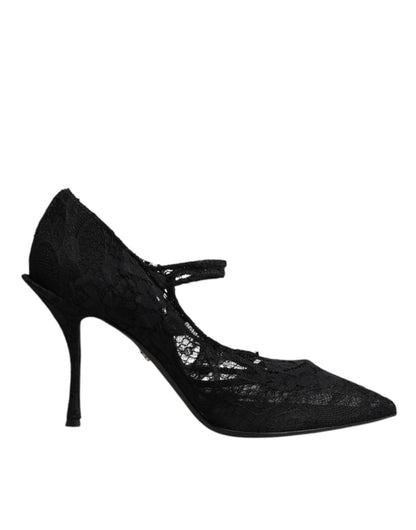 Dolce & Gabbana Black Lace Crystals Mary Jane Pumps Shoes - SMARTMARTNZ