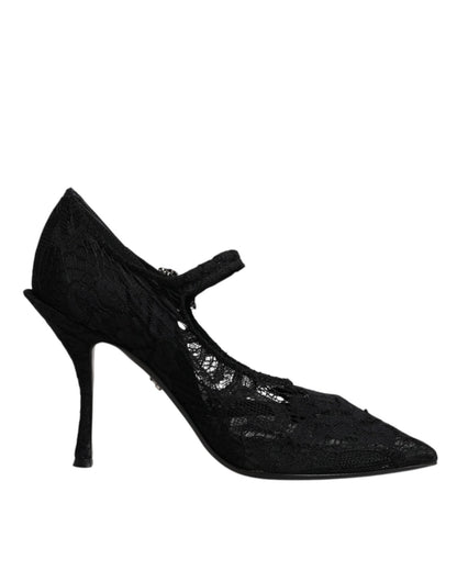 Dolce & Gabbana Black Lace Crystals Mary Jane Pumps Shoes - SMARTMARTNZ