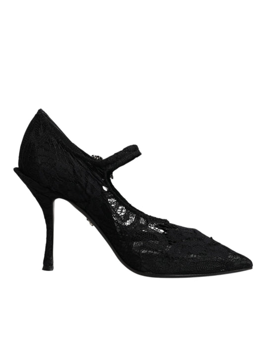 Dolce & Gabbana Black Lace Crystals Mary Jane Pumps Shoes - SMARTMARTNZ