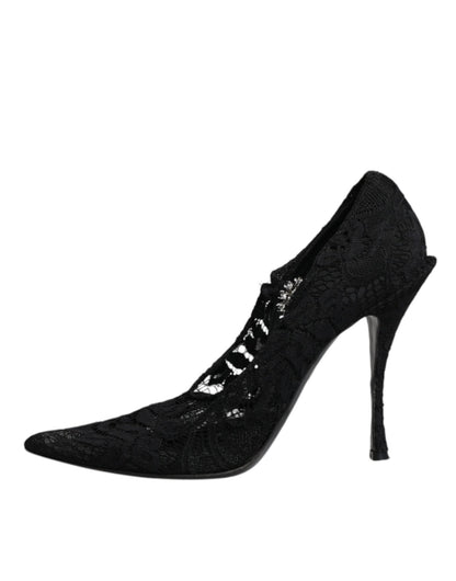 Dolce & Gabbana Black Lace Crystals Mary Jane Pumps Shoes - SMARTMARTNZ