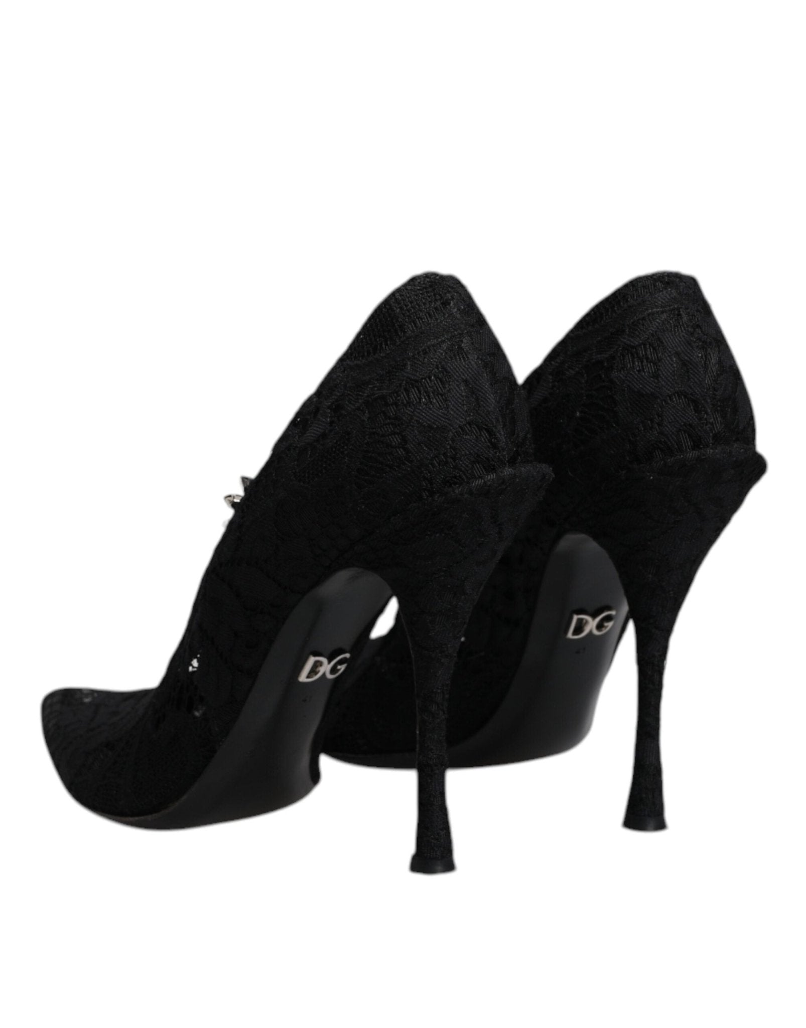 Dolce & Gabbana Black Lace Crystals Mary Jane Pumps Shoes - SMARTMARTNZ