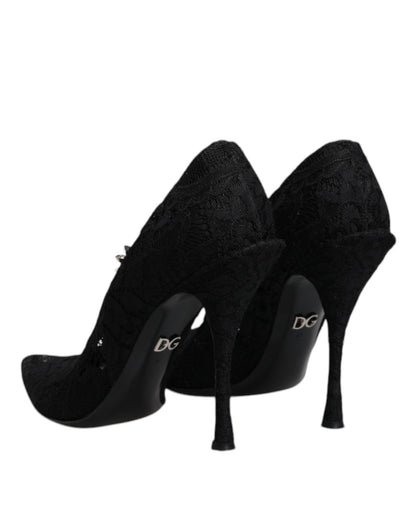 Dolce & Gabbana Black Lace Crystals Mary Jane Pumps Shoes - SMARTMARTNZ