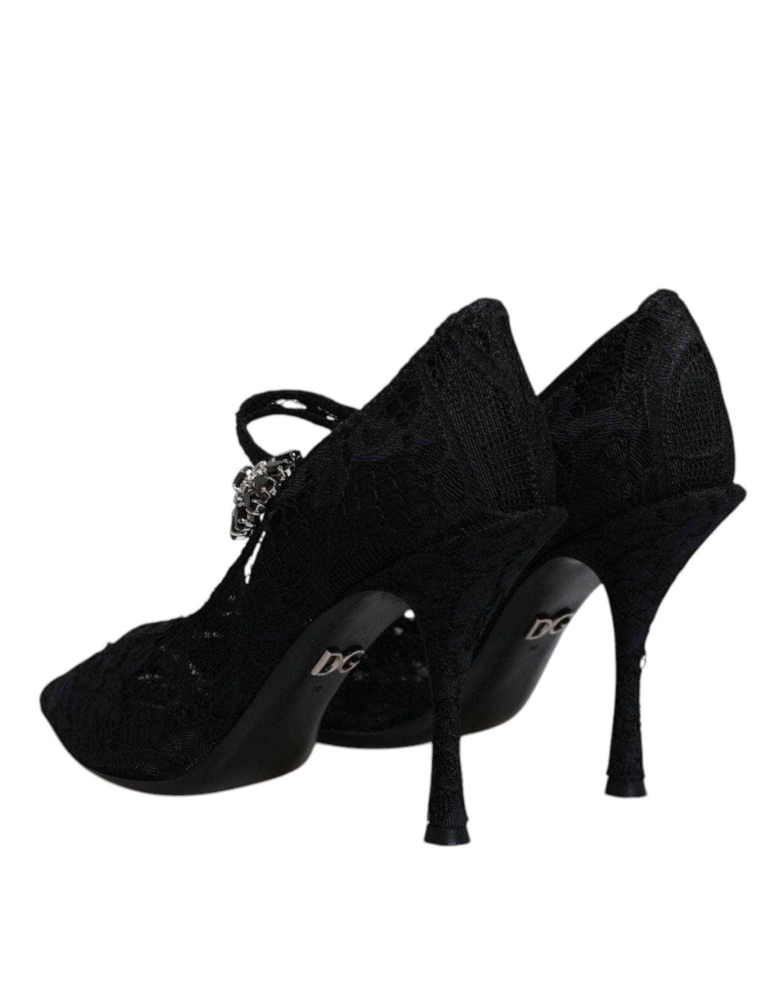 Dolce & Gabbana Black Lace Crystals Mary Jane Pumps Shoes - SMARTMARTNZ