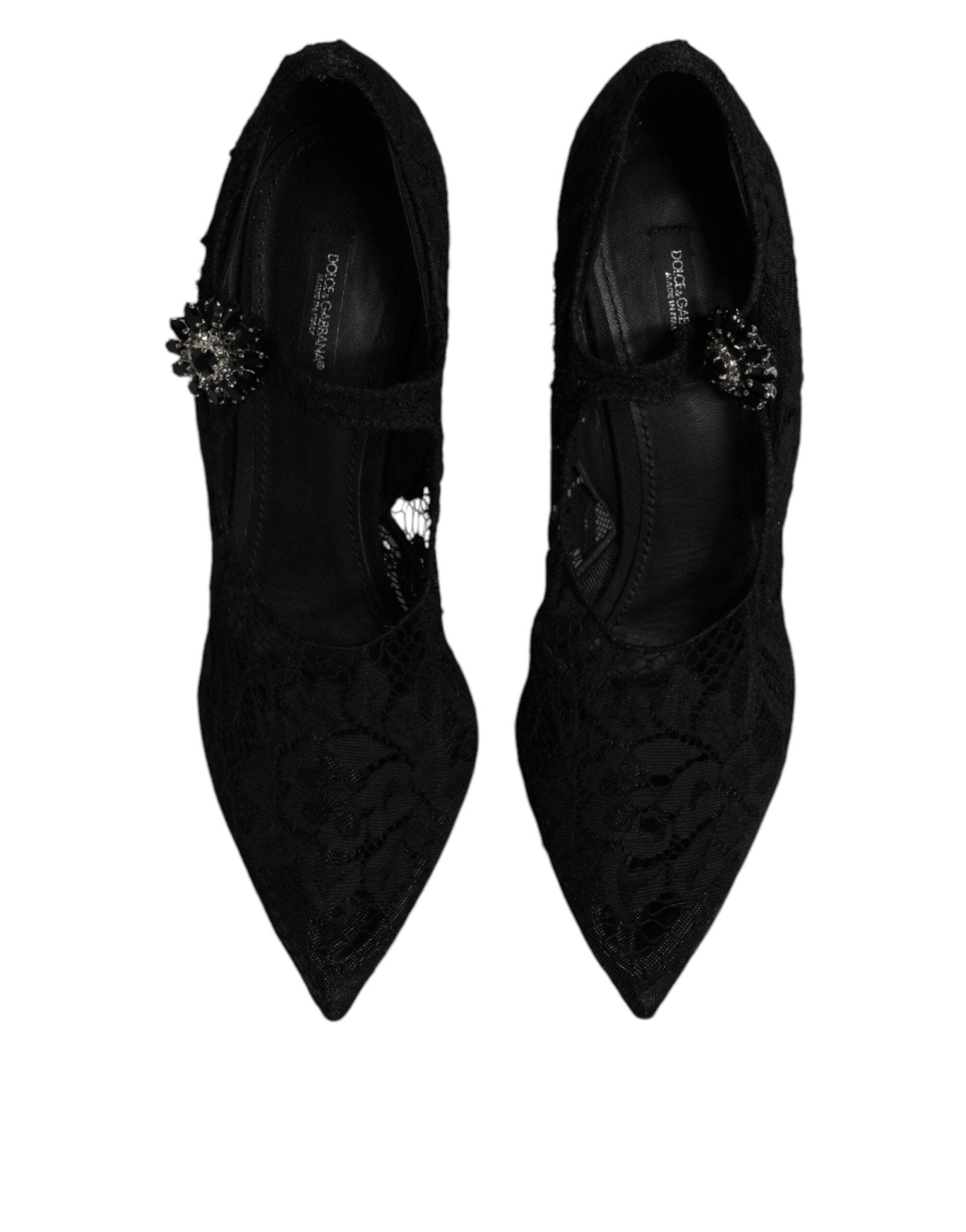 Dolce & Gabbana Black Lace Crystals Mary Jane Pumps Shoes - SMARTMARTNZ