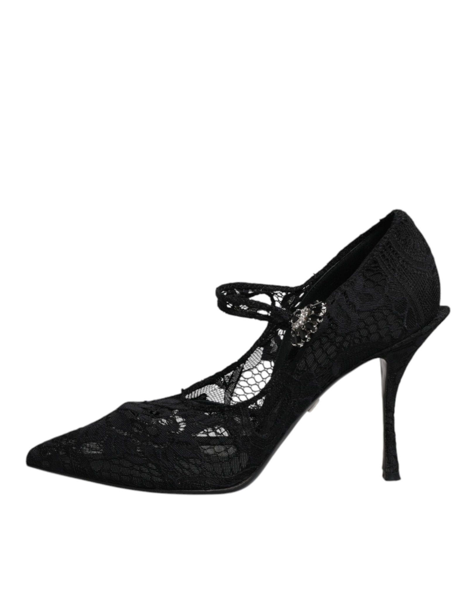 Dolce & Gabbana Black Lace Crystals Mary Jane Pumps Shoes - SMARTMARTNZ