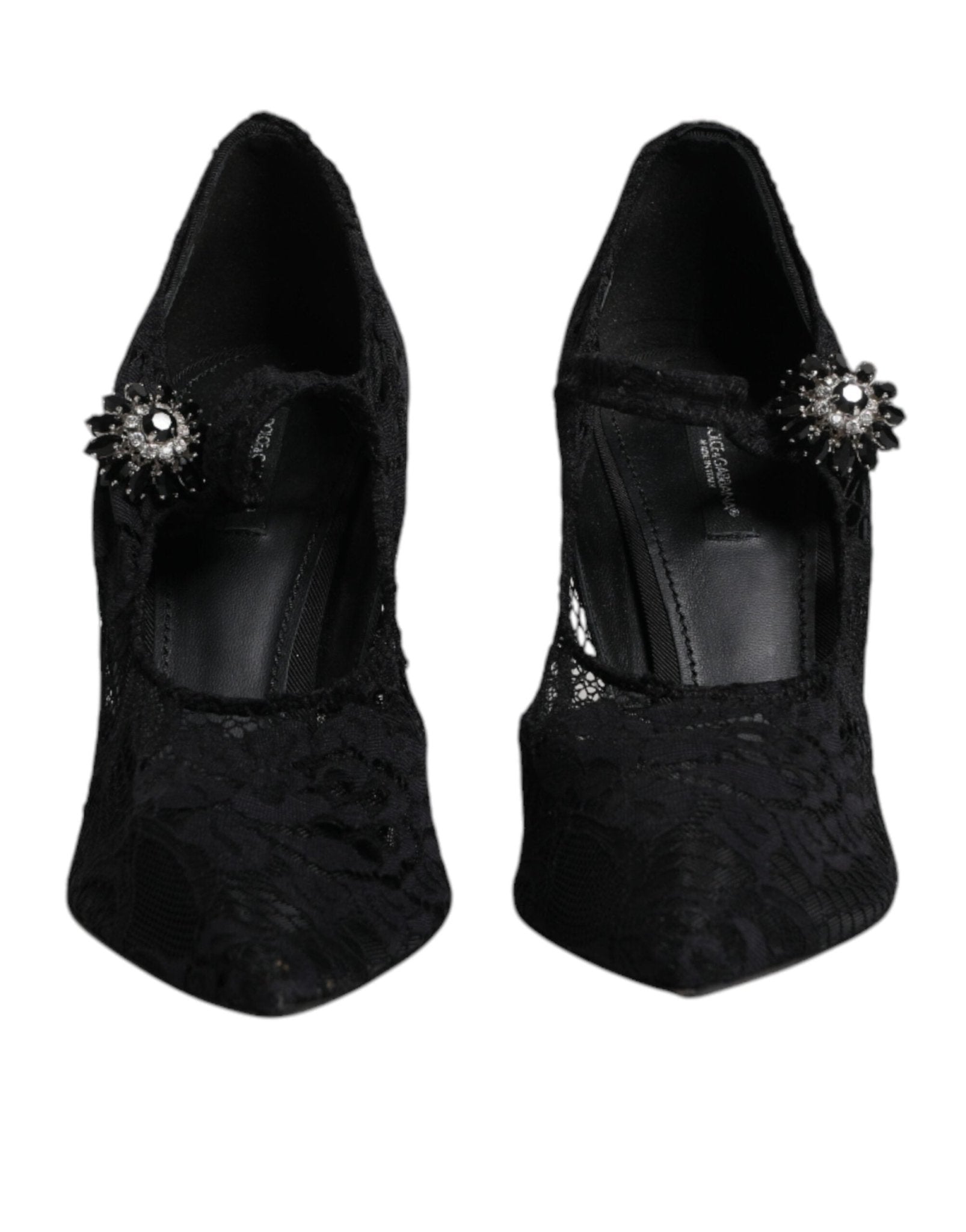 Dolce & Gabbana Black Lace Crystals Mary Jane Pumps Shoes - SMARTMARTNZ
