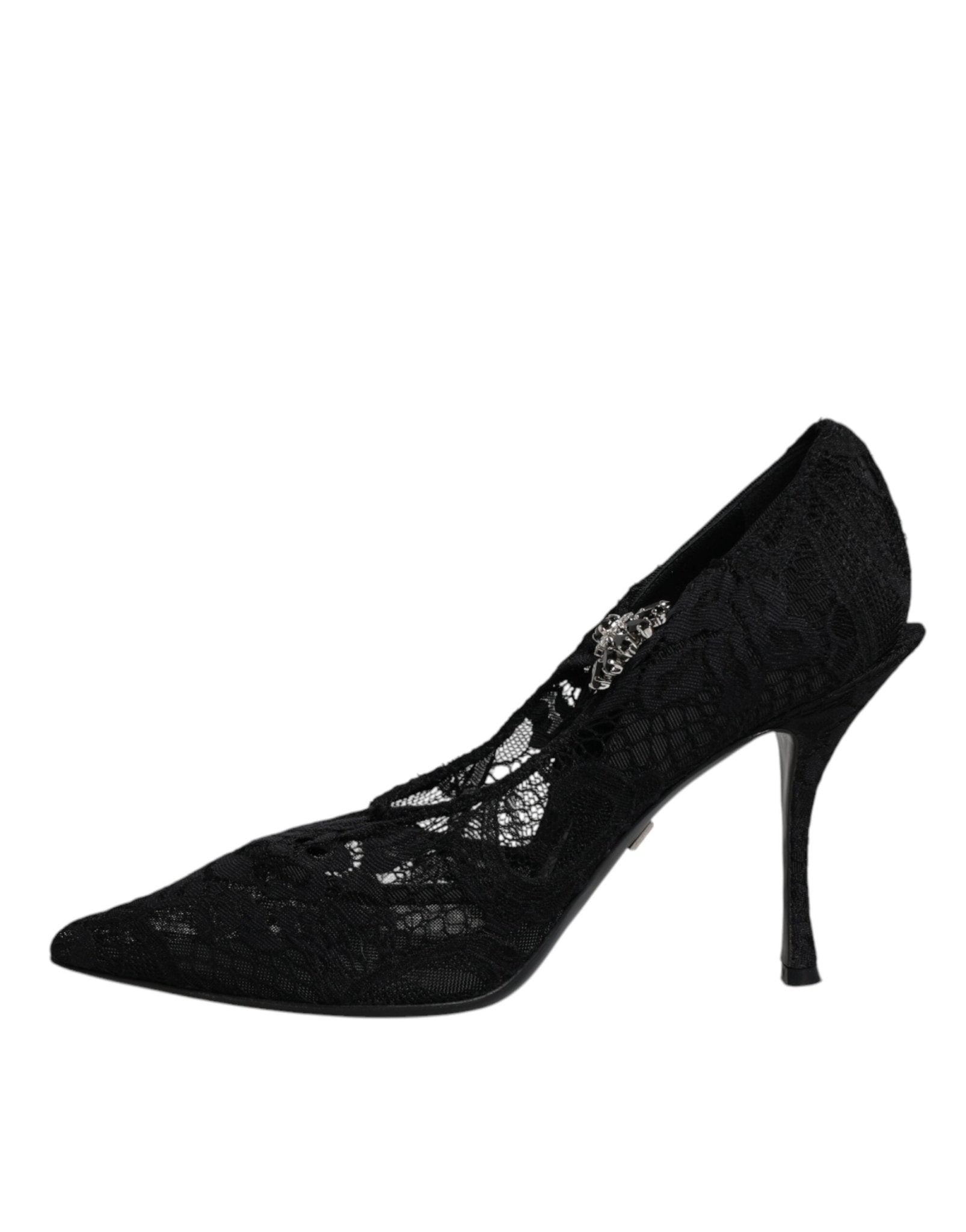 Dolce & Gabbana Black Lace Crystals Mary Jane Pumps Shoes - SMARTMARTNZ