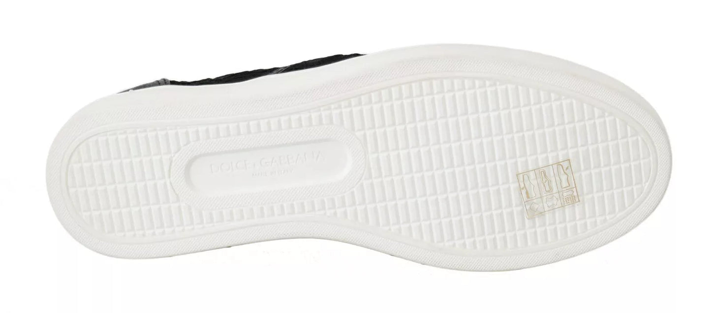 Dolce & Gabbana Black Lace Leather Logo Flat Slip - On Sneakers - SMARTMARTNZ