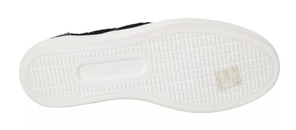 Dolce & Gabbana Black Lace Leather Logo Flat Slip - On Sneakers - SMARTMARTNZ