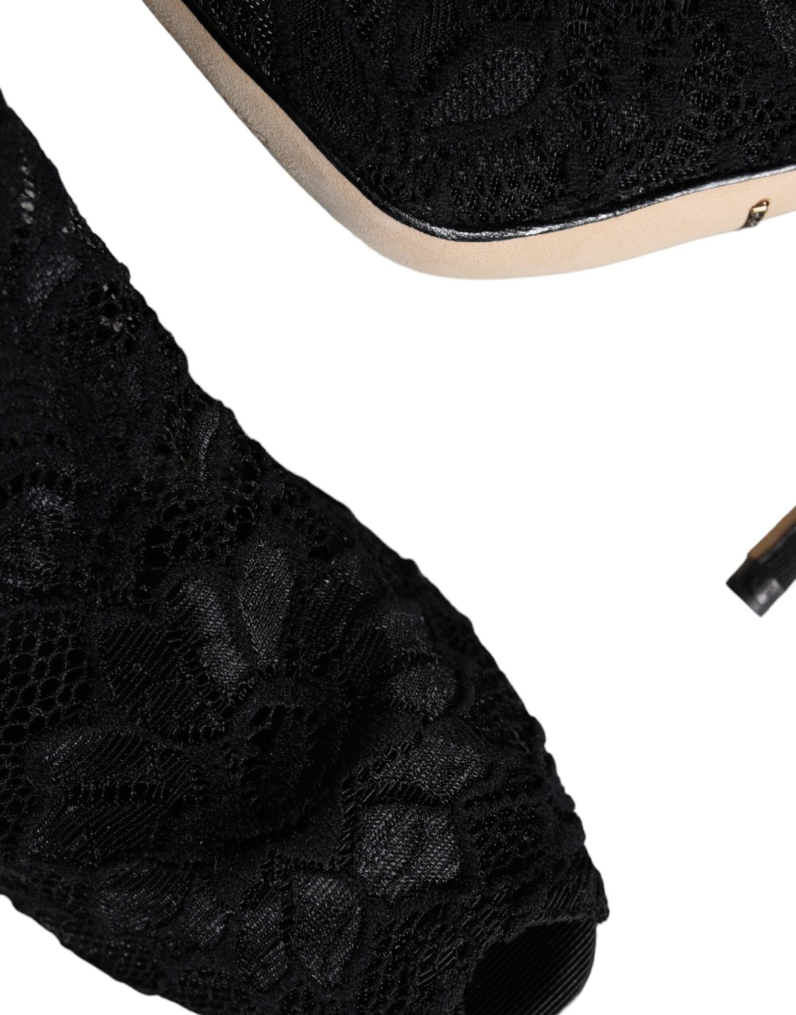 Dolce & Gabbana Black Lace Stretch Heels Mid Calf Boot Shoes - SMARTMARTNZ